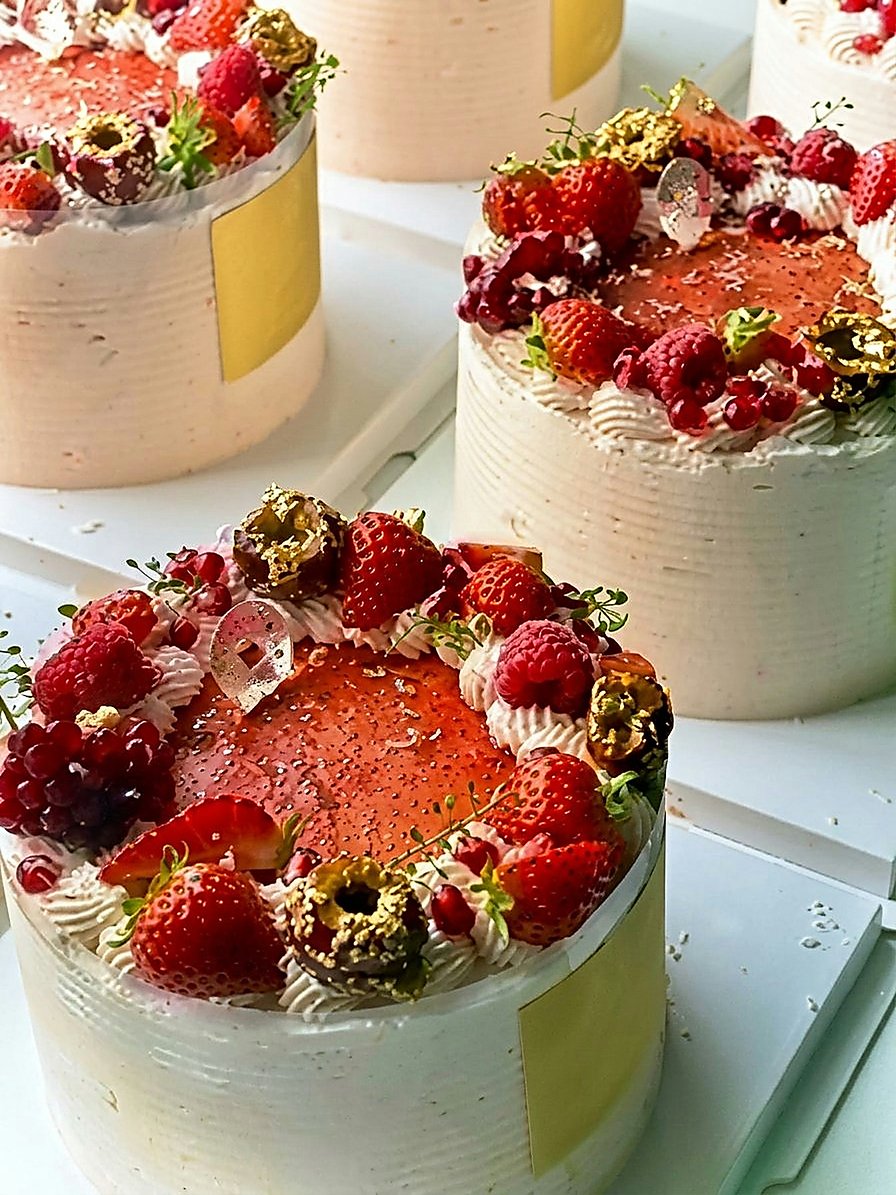 Strawberry cream cakes decorated with berries