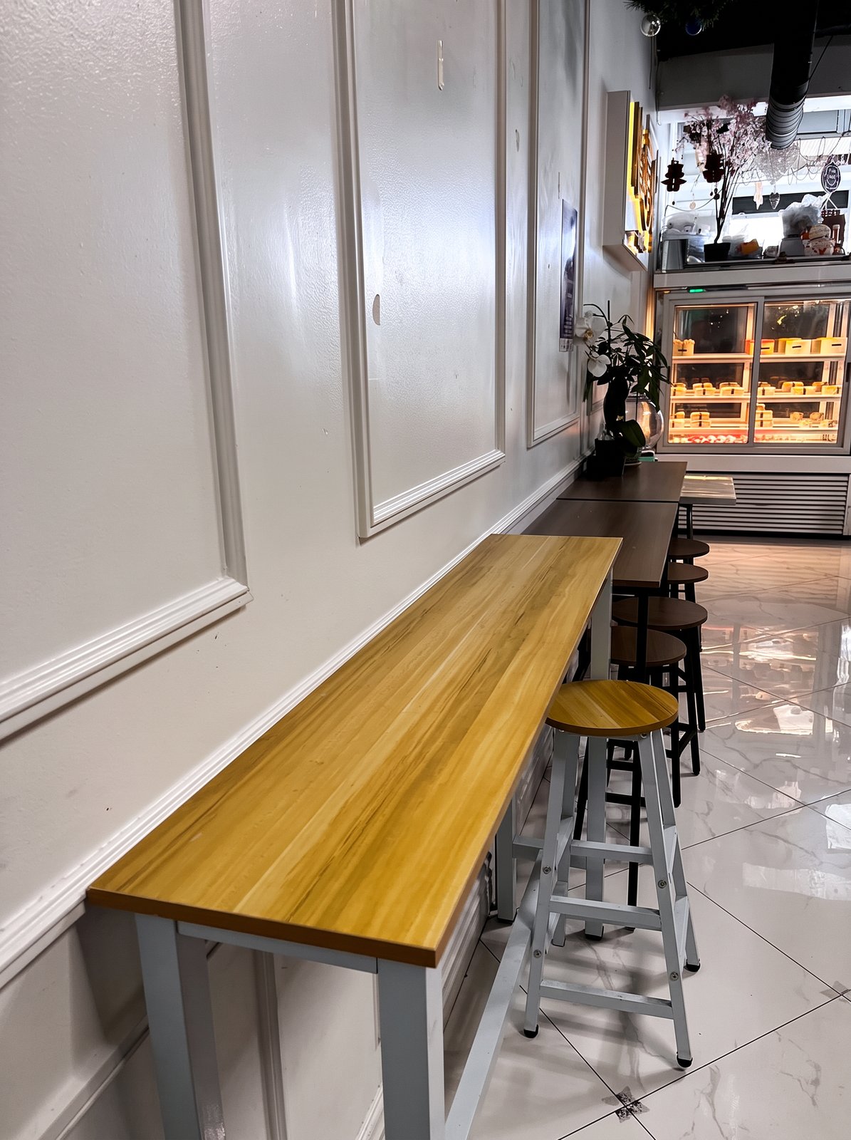 Bar seating along the wall